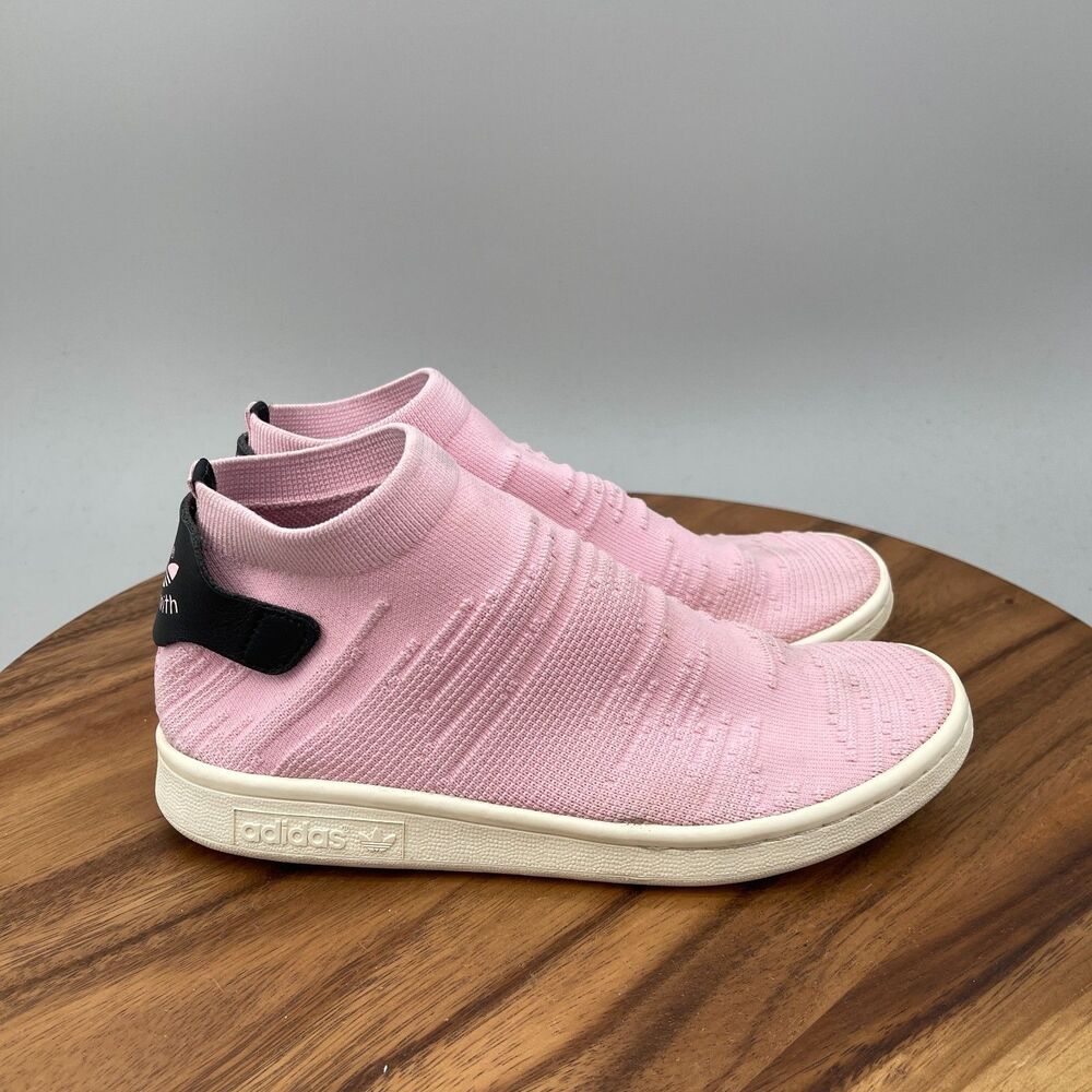 Adidas Stan Smith Shoes Womens Size 7 Pink Sock Primeknit Casual Comfort Sneaker